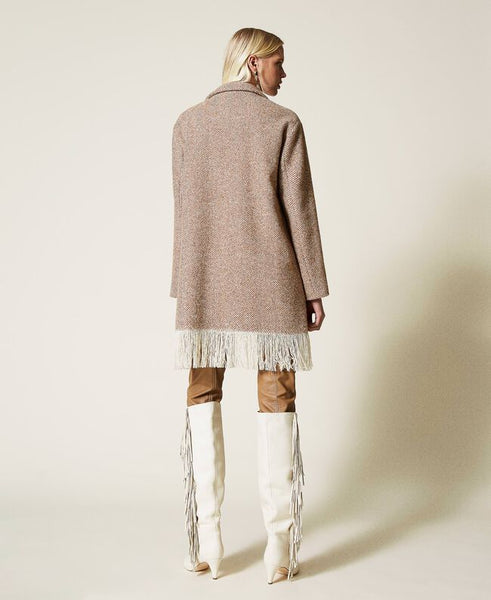 ⚡Cappotto in panno chevron con frange al fondo