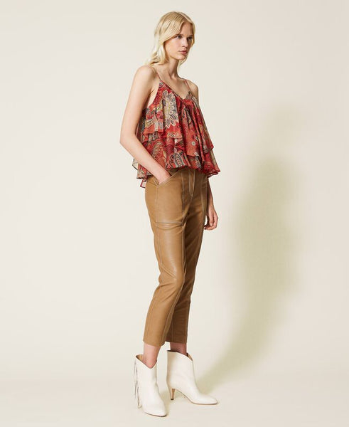 Top cropped in creponne a fiori