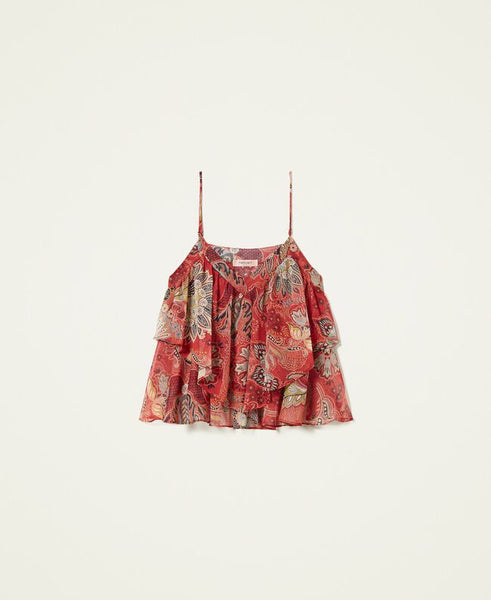 Top cropped in creponne a fiori