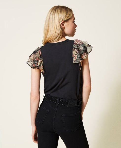 T-shirt con maniche in creponne a fiori