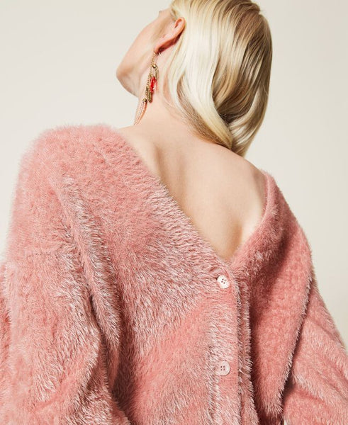 Maglia-cardigan con maniche arricciate