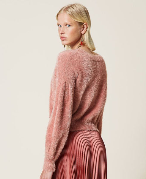 Maglia-cardigan con maniche arricciate
