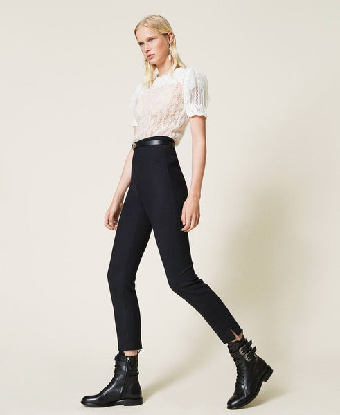 Maglia in misto lana traforata con pizzo