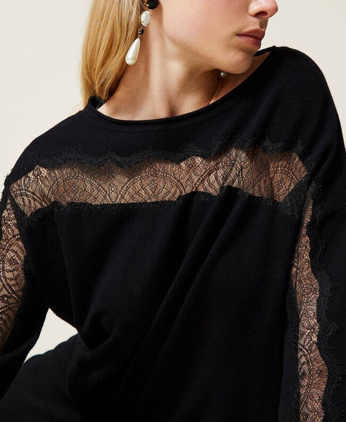 Maglia con intarsi di pizzo