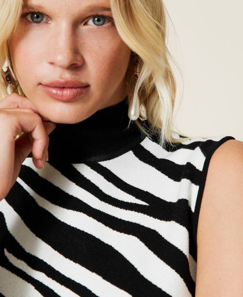 Top in maglia jacquard animalier