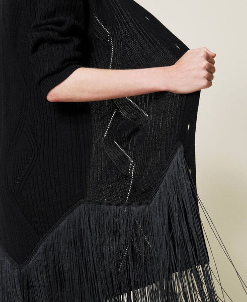 Maxi cardigan in misto lana con frange