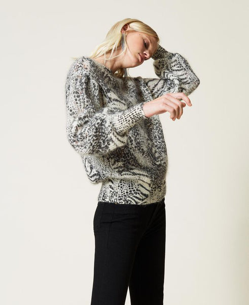 Maglia traforata in misto mohair animalier