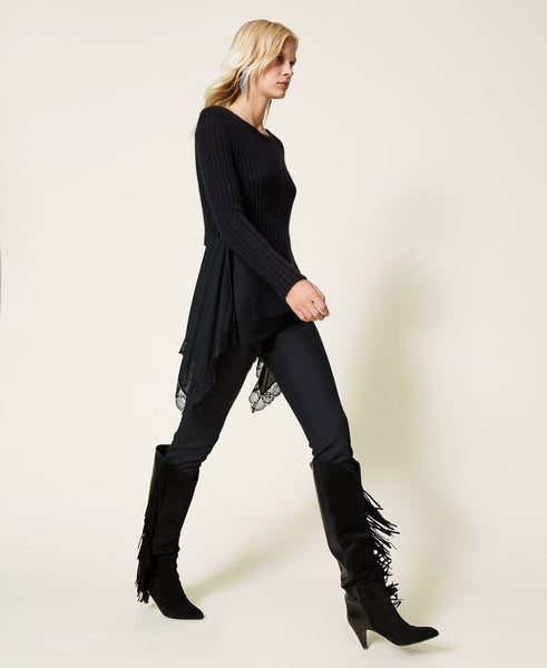 Maglia in misto mohair con inserti