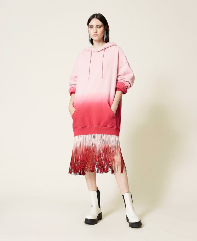⚡Abito in felpa tie‑dye con frange e logo