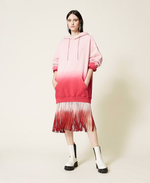 ⚡Abito in felpa tie‑dye con frange e logo