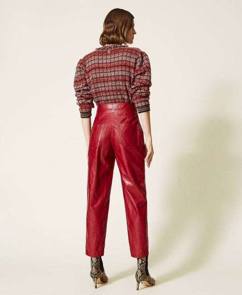 Pantaloni cropped in tessuto spalmato