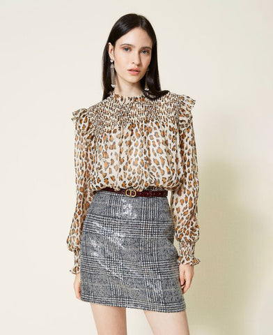 Blusa in creponne a stampa animalier