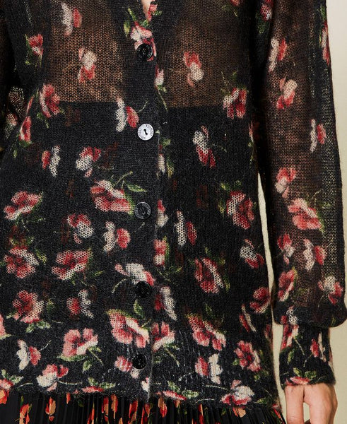 Cardigan in mohair stampato