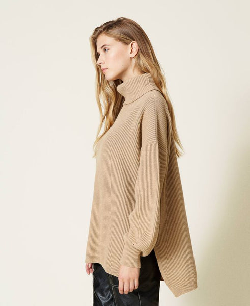 Maxi maglia in misto lana a coste