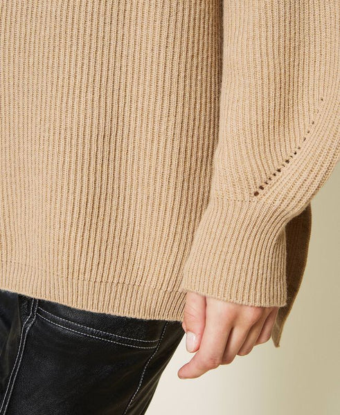 Maxi maglia in misto lana a coste