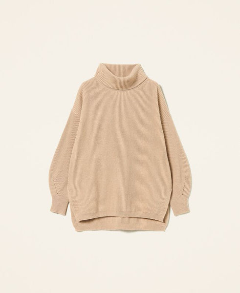 Maxi maglia in misto lana a coste
