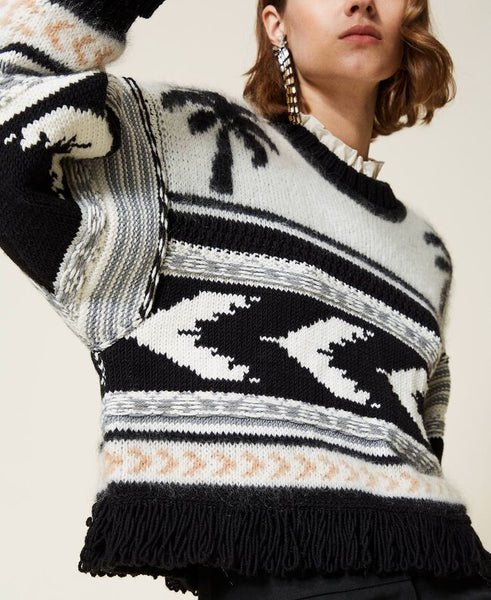Maglia jacquard in misto lana