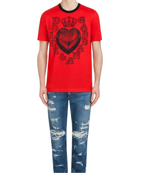 Jersey t-shirt with heart and DG crown print