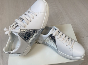 Sneaker in pelle e tessuto argento