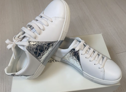 Sneaker in pelle e tessuto argento