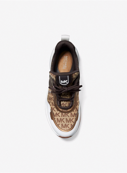 Olympia Logo Jacquard and Metallic Leather Trainer