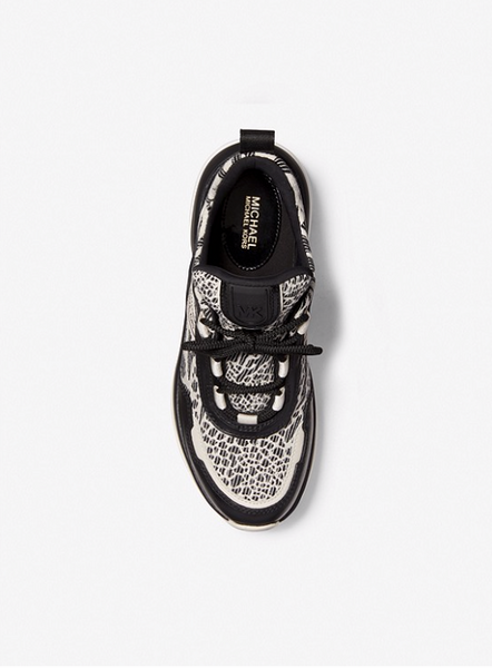 MICHAEL MICHAEL KORS Olympia Leather and Animal Print Jacquard Trainer BLACK