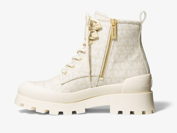 MICHAEL KORS Payton Denim Jacquard Combat Boot Natural